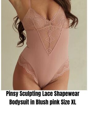 Pinsy Sculpting Lace Shapewear Bodysuit in Blush pink Size XL
